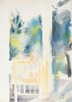 Vinkler László (1912-1980): Kisgyerek a kertben. Akvarell, papír, jelzés nélkül, hátoldalán hagyatéki igazolás, lapszéli részben javított szakadásokkal, 55×41 cm