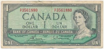 Kanada 1954. 1$ átalakított haj, Szign: Beattie-Rasminsky, "S/F 3561880" T:F Canada 1954. 1 Dollar, modified hair style, Sign: Beattie-Rasminsky, "S/F 3561880" C:F Krause 75.b