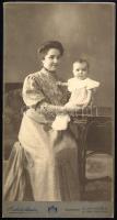cca 1905 Anya gyermekével, keményhátú fotó Székely Aladár budapesti műterméből, 20,5×10,5 cm