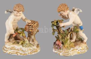 cca 19. sz. vége, Meissen Ámor szobor pár. Jelzett, kardos jelzés, egyiken minimális pattogzással, m...