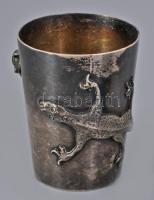 Ezüst (Ag) kis pohár pár, plasztikus gekkó és pók díszítéssel, jelzett, 88g