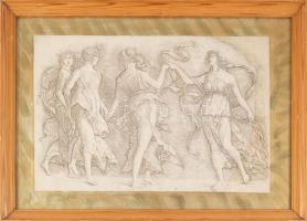 Andrea Mantegna (1431 k.-1506) után: Négy múzsa. Jelzés nélkül, restaurált, üvegezett fakeretben, 23x35 cm, külső méret: 32x44,5 cm