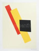 Popova Liubov (1889-1924): Konstrukció, 1921. Szitanyomat. Készítette 1978-ban 200 példányban a Pesti Műhely: Bak Imre, Fajó János, Mengyán András és Nádler István. Összeáll. Fajó János. Kisebb törésnyomokkal, feltekerve, 85x60 cm