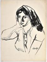 Élesdy István (1912-1987): Könyöklő. Tus, papír, jelzett. 48x36 cm