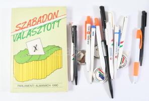 Választással kapcsolatos könyv, kitűzők, tollak
