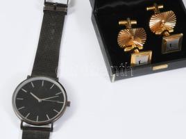 Mandzsetta pár dobozában és karóra