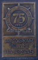 1970. "75 éves a Magyar Állami Hajózás 1895-1970" bronz lemezplakett (80x49mm) fa talapzaton (126x88mm) T:AU
