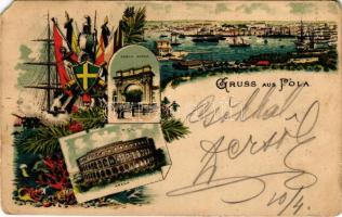 1906 Pola, Pula; Porta Aurea, Arena / arena, gate, port. Art Nouveau, floral, litho (EM)