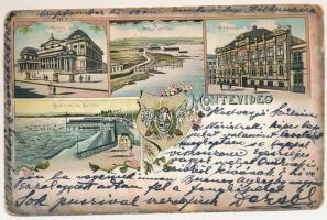 1903 Montevideo, Teatro Solis, Playa Ramirez, Ateneo, Blanos de los Pocitos / theatre, beach, promenado, library. Art Nouveau, floral, litho (worn corners)