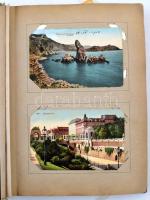 Egy régi albumnyi MODERN és RÉGI főleg külföldi város képeslap, a szecessziós album sérült / tens of...