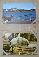 Egy régi albumnyi MODERN és RÉGI főleg külföldi város képeslap, a szecessziós album sérült / tens of...