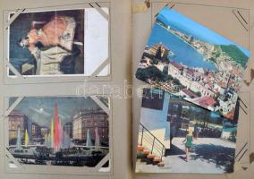 Egy régi albumnyi MODERN és RÉGI főleg külföldi város képeslap, a szecessziós album sérült / tens of...