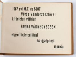 1967 A Fővárosi 1. Építőipari Vállalat fotóalbuma a várnegyedben történt helyreállításokról, 24 db képpel, 12×15 cm