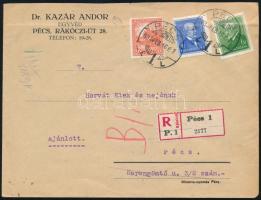 1933 Pécs helyi ajánlott levél, visszaküldve "Nem fogadta el" címkével