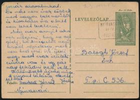 1944 Levelezőlap "NYÍRVASVÁRI" postaügynökségi bélyegzéssel