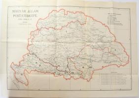 1943 Magyar állam postatérképe 1750-1850 (rajta jelölve az 1942-ig visszacsatolt területek is), 1 : 1.500.000, M. Kir. Honvéd Térképészeti Intézet, néhány kisebb folttal, 51,5x72,5 cm