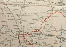 1943 Magyar állam postatérképe 1750-1850 (rajta jelölve az 1942-ig visszacsatolt területek is), 1 : ...