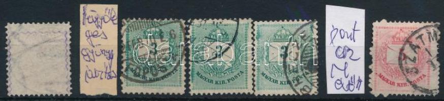 1881 5 db Színesszámú Krajcáros gyöngyjavításokkal és lemezhibával