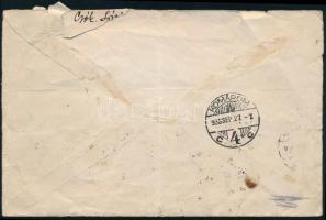 1933 Pestszenterzsébet helyi levél továbbküldve Komáromba 12f portóval (sérült boríték / damaged cov...