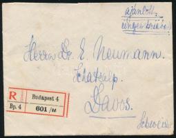1911 Ajánlott levél Svájcba