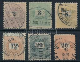 6 db Feketeszámú Krajcáros bélyeg (foghibák / perf. faults)