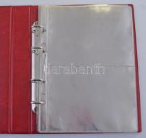 "Alpen Post" piros, plüssborítású, négygyűrűs album, 14db kettesosztású berakólappal. Hasz...