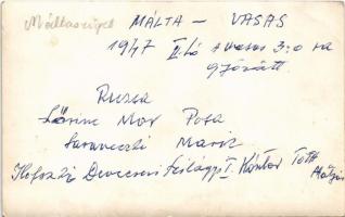 1948 Málta - Vasas FC futball mérkőzés, focisták csoportképe. Empire Stadium/Gzira Stadium, a máltai...