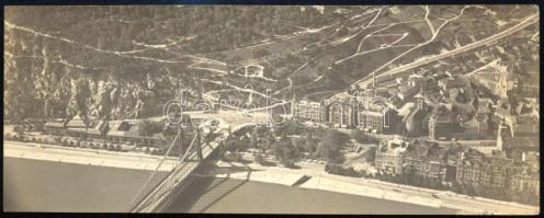 1930 Budapest, Tabán, Duna, Erzsébet híd, légi felvétel, 6,5×17 cm