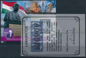 2012 Mindszenty József emlékív tanúsítvánnyal, csak 24 db létezik!