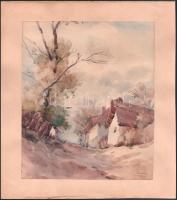 Szalóky Sándor (1921-1978): Utcarészlet, 1953. Akvarell, papír, jelezve jobbra lent, papírra kasírozva, 27×22,5 cm.