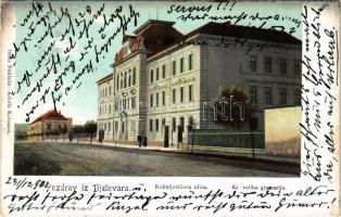 1902 Belovár, Bjelovar; Kukuljeviceva ulica, Kr. velika gimnazija / utca, gimnázium. Adolf Kolesar k...