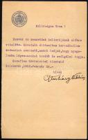 1912 Kolozsvár, gróf Esterházy Kálmán (1830-1916) politikus, országgyűlési képviselő, huszárhadnagy, Kolozs vármegye és Kolozsvár főispánja autográf aláírása gépelt levelén