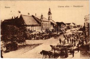 1916 Árpatarló, Ruma; Glavna ulica / Hauptgasse / Fő utca, piac. Vasúti levelezőlapárusítás 2893. / ...