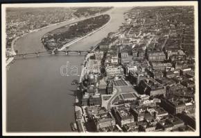 1930 Budapest, Duna, Parlament, légi felvétel, 10×14,5 cm