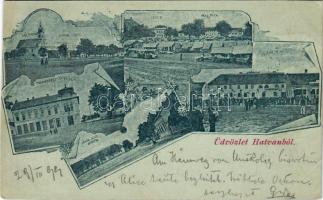 1899 Hatvan, Római katolikus templom, Honvéd szobor, iskola, városháza, piac, takarékpénztár és post...