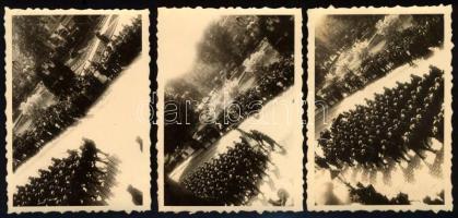 1938 Magyar katonák bevonulása Kassára (Felvidék), 3 db fotó, 5,5×8 cm