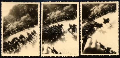 1938 Magyar katonák bevonulása Kassára (Felvidék), 3 db fotó, 5,5×8 cm