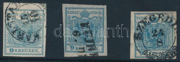 1850 Kézi I. 9kr "KARSTADT", II. "V. UJHELY" és III. típus "SZEGEDIN" (21.000)