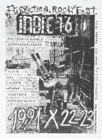 1991 Független Rockfest Indie 16 (Lois Viktor, Kampec Dolores, stb.), zenei plakát, papír, jelzés nélkül, feltekerve, hajtásnyomokkal, lapszéli gyűrődésekkel, 45×33 cm.