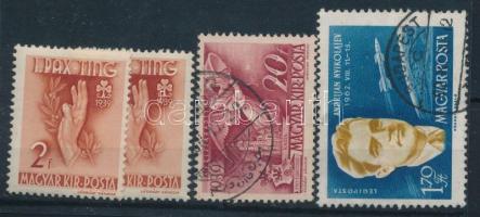 4 db lemezhibás bélyeg, benne 1939 PAX-TING 2 db, 1940 Kormányzói 20f "ÉGRÁDY", 1962 A világűr meghódítói pontos "i" betű