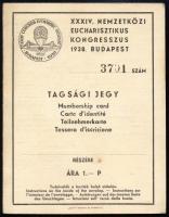 1938 A XXXIV. Nemzetközi Eucharisztikus Kongresszus tagsági jegye