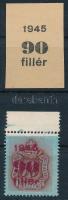1945 90f fekete felülnyomat próbanyomata párban + támpéldány