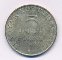 1948. 5Ft Ag "Petőfi" T:AU,XF patina Adamo EM1