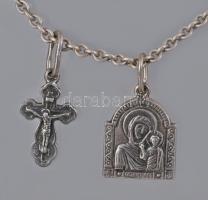 Ezüst (ag) nyaklánc, 2 darab ortodox medállal, 925 ezrelékes, 8,1g