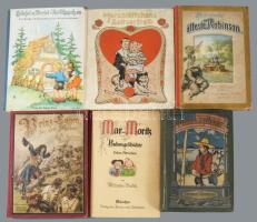 ca 1910 6 db német képes, illusztrált mese- és ifjúsági könyv festett egészvászon kötésben