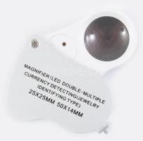 Led világítással fém lupé, többféle nagyítással, újszerű, eredeti dobozában