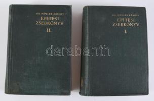 Möller Károly: Építési zsebkönyv. I-II. köt. Bp., 1938, Kir. M. Egyetemi Nyomda, 1119 p.; 1112 p. Kiadói egészvászon-kötés, kissé kopott borítóval, helyenként kissé foltos lapokkal.