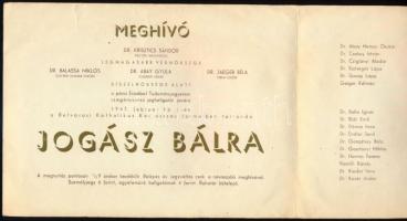 1947 Meghívó pécsi jogász bálra, Erzsébet Tudományegyetem