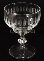 Antik 12 személyes ólomkristály talpas likőrös pohár garnitúra, hibátlan, m: 9 cm