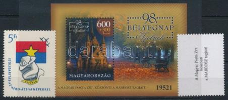 2025 Bélyegnap (98.) - Szolnok bélyeg a hátoldalán és a blokk előoldalán a Magyar Posta Zrt. köszönti a MABÉOSZ tagjait! felirattal + 1 db Szolidaritás az afro-ázsiai népekkel 5Ft bélyeg